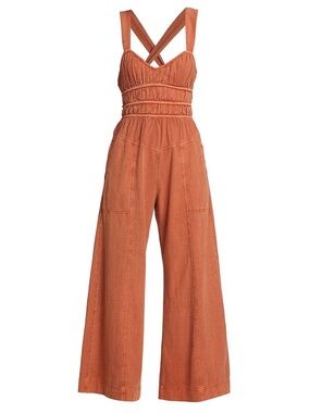 Free People After All Burnt Orange Cross-Back Wide-Leg Jumpsuit